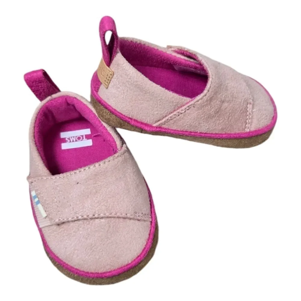 Baby Toms Pink MicroSuede Tiny Pinto Layette Alpargata Crib Shoe Girls Slip-On 2